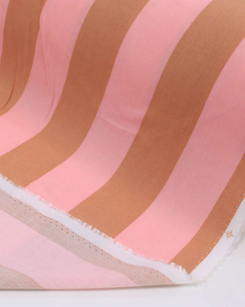 Tecido Viscose Listrado Rosa e Castanho Claro