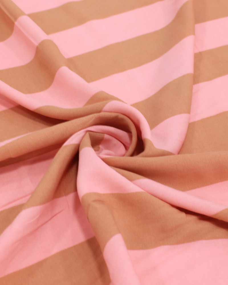 Tecido Viscose Listrado Rosa e Castanho Claro