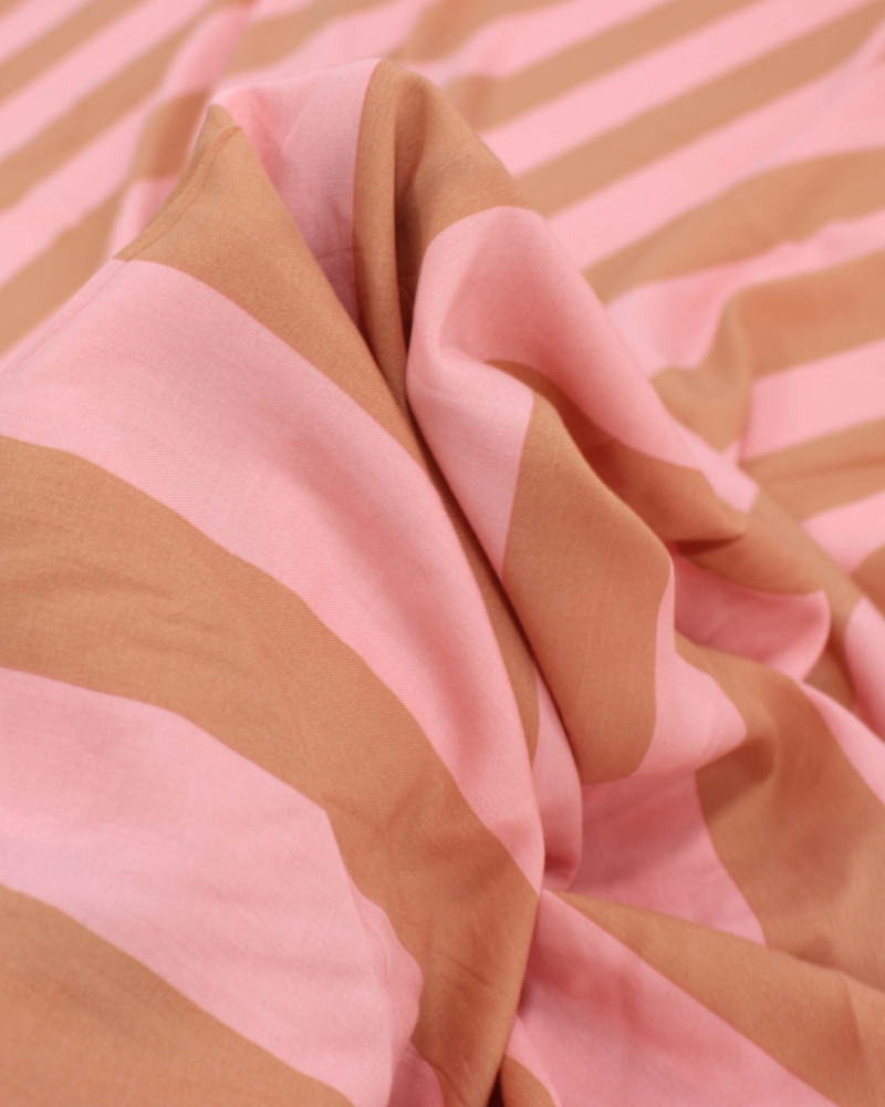 Tecido Viscose Listrado Rosa e Castanho Claro