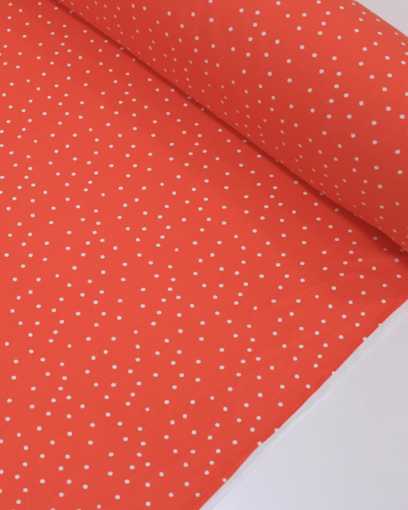Tecido Viscose Micro Pingos Branco e Vermelho Vivo