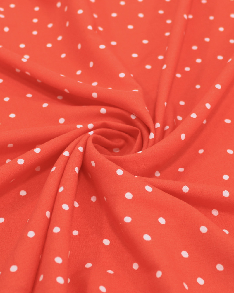 Tecido Viscose Micro Pingos Branco e Vermelho Vivo