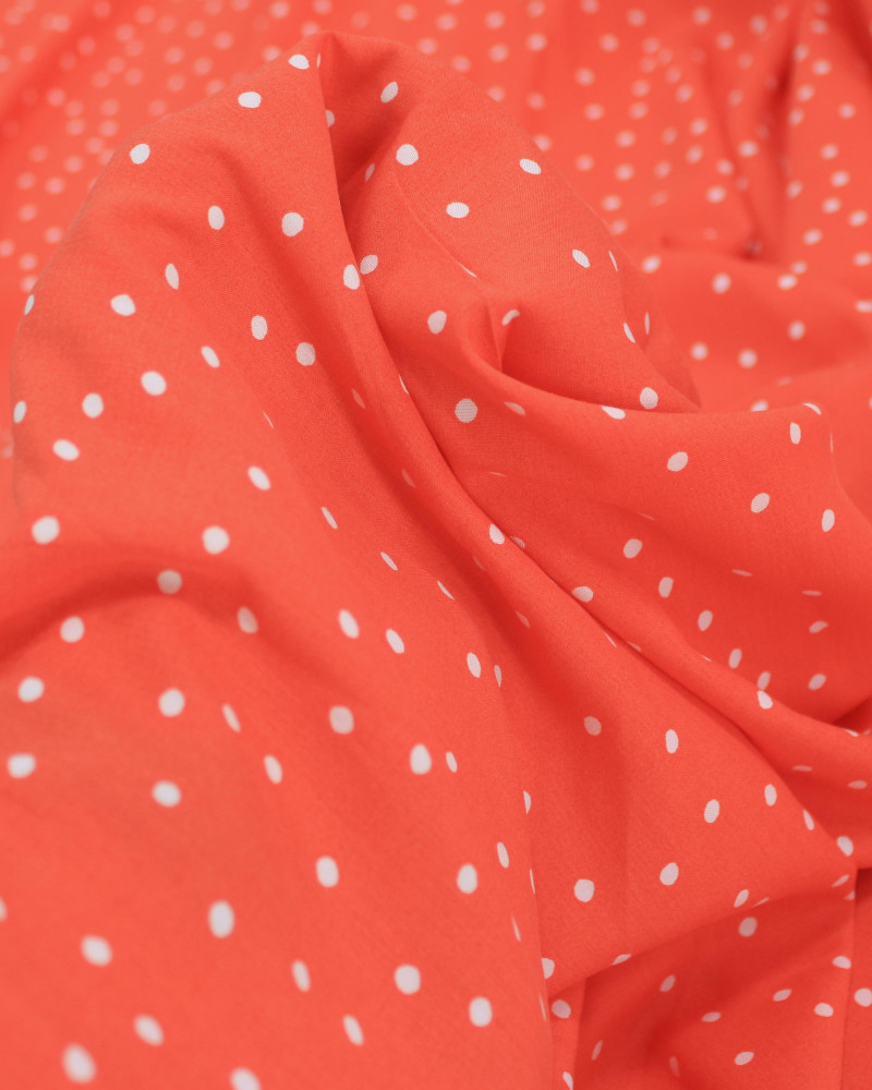 Tecido Viscose Micro Pingos Branco e Vermelho Vivo