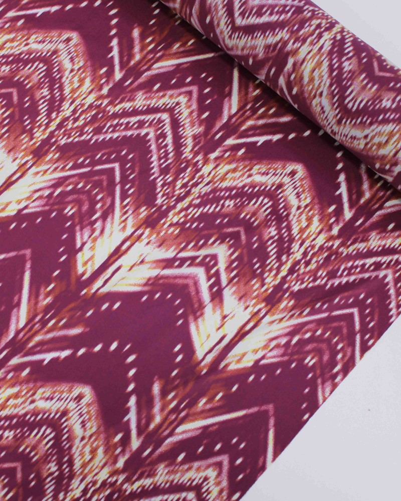 Tecido Tactel Fino Listras Étnicas Abstratas Amarelo e Roxo