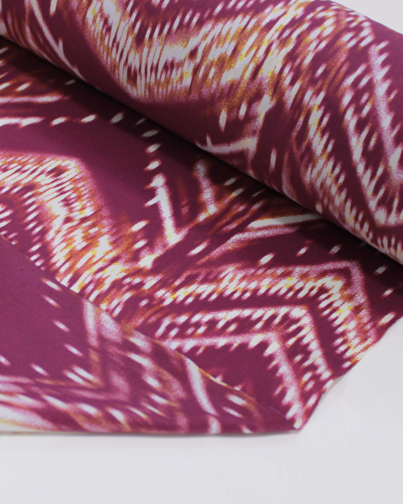 Tecido Tactel Fino Listras Étnicas Abstratas Amarelo e Roxo