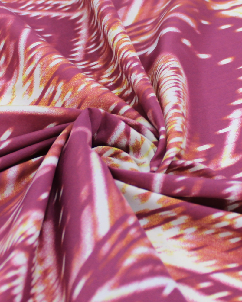 Tecido Tactel Fino Listras Étnicas Abstratas Amarelo e Roxo