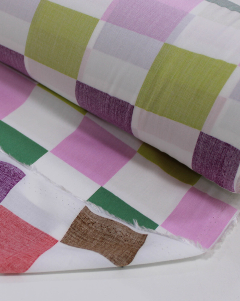 Tecido Viscose Quadriculado em Listras Verticais Coloridas