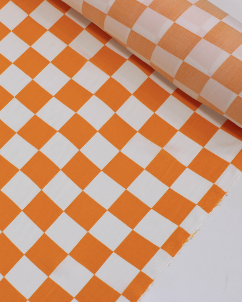Tecido Viscose Xadrez Branco e Laranja