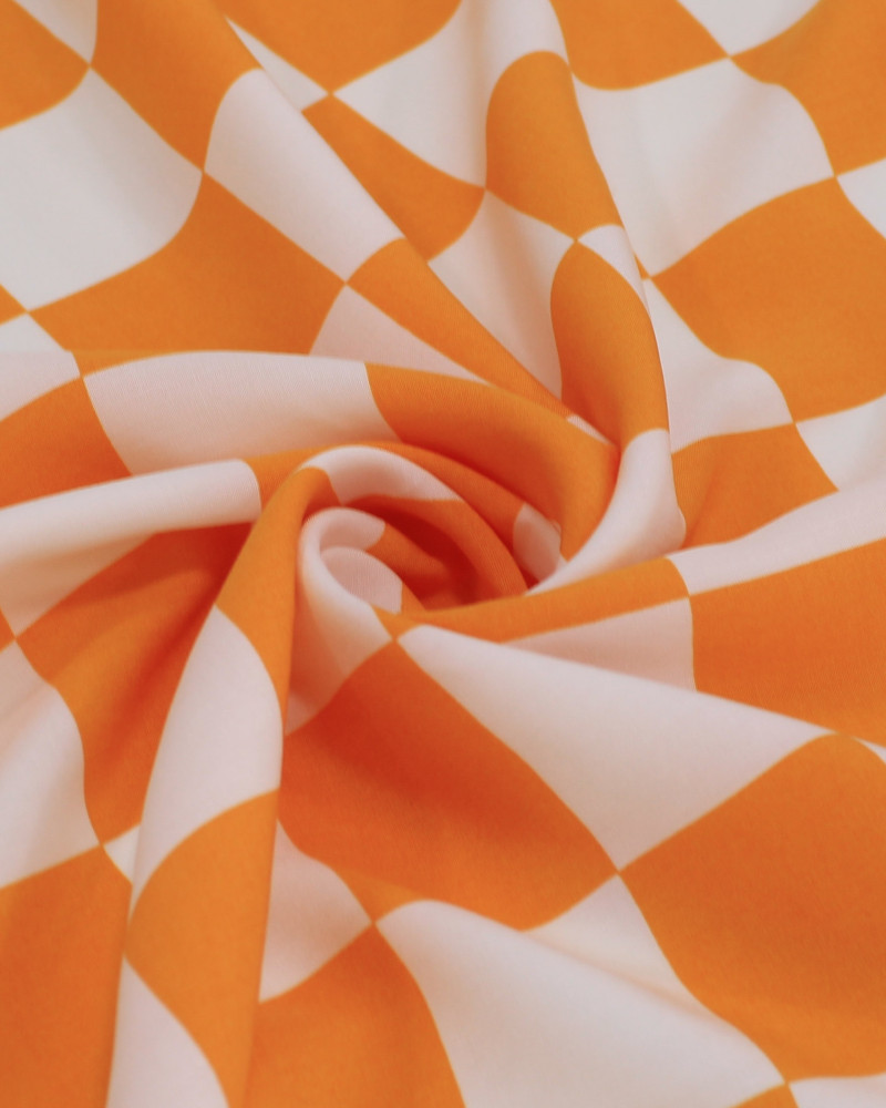Tecido Viscose Xadrez Branco e Laranja