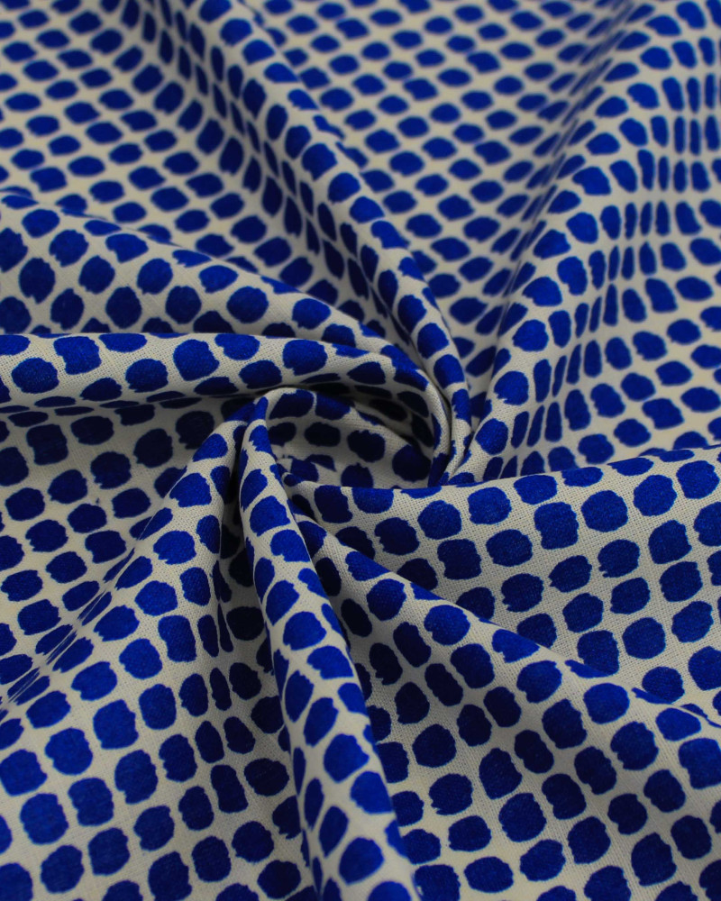 Tecido Linho Misto Italiano Pingos Azul Marinho e Offwhite