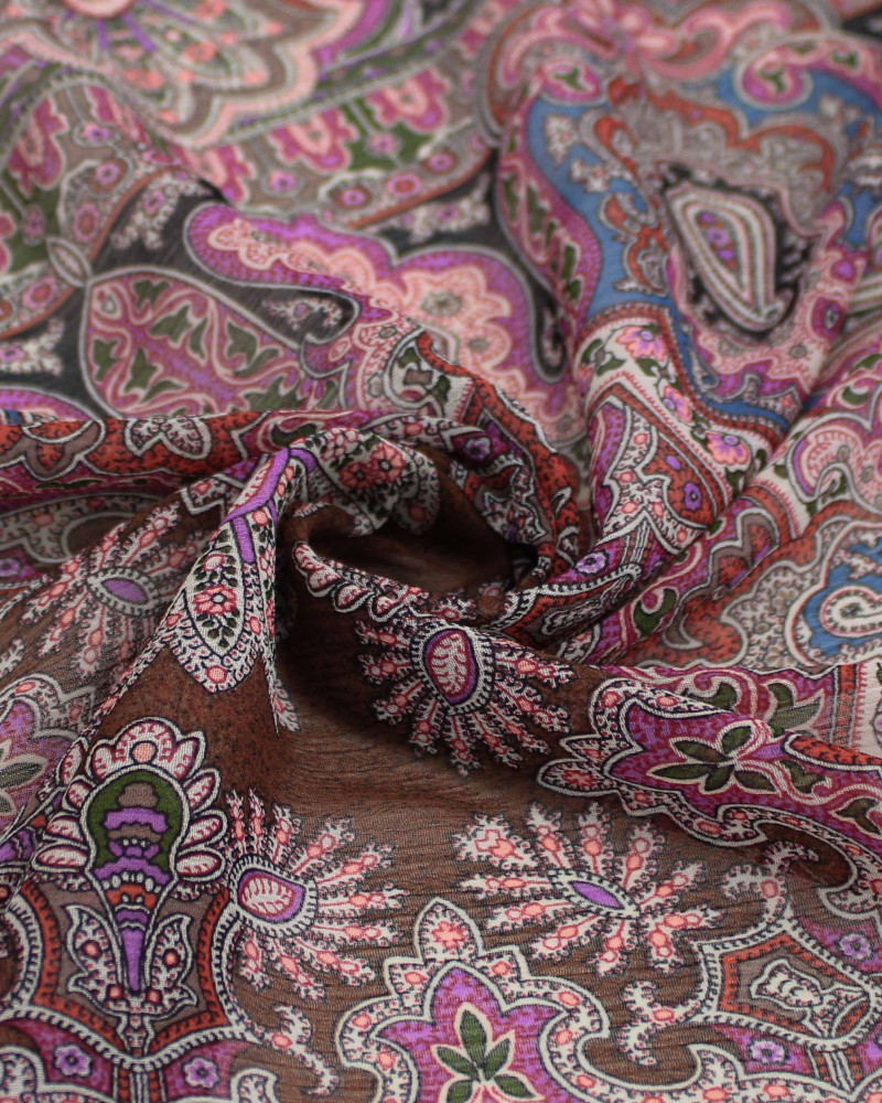 Tecido Crepe Chiffon Italiano Texturizado Estampa Lenço Boho Chique