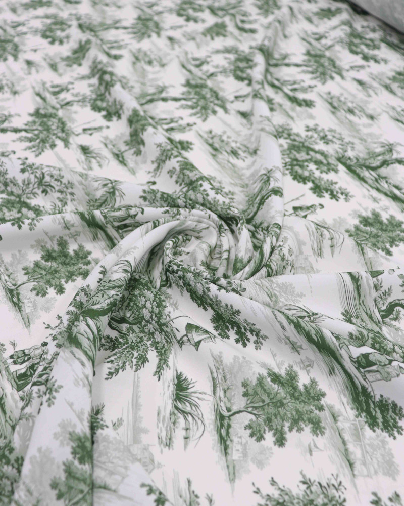 Tecido Viscose Premium Toile de Jouy Verde e Offwhite