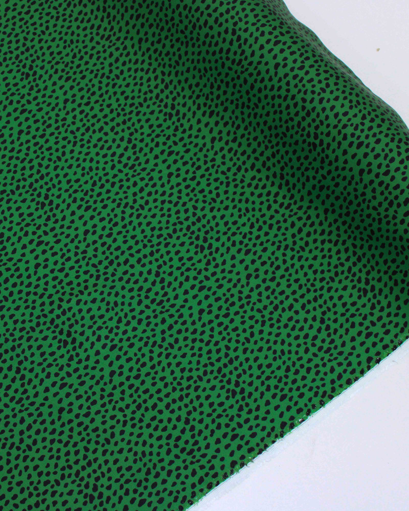 Tecido Crepe Silk Italiano Micro Pingos Preto e Verde