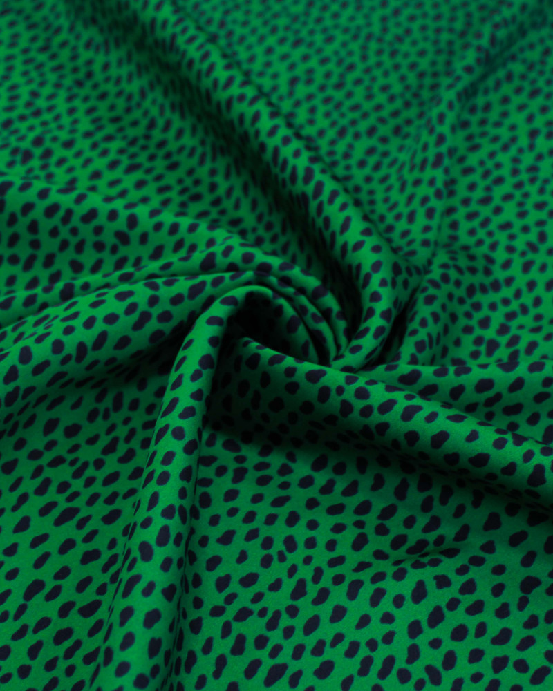 Tecido Crepe Silk Italiano Micro Pingos Preto e Verde