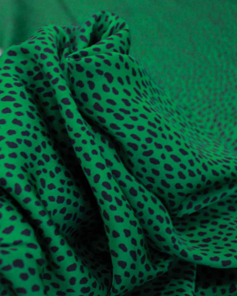 Tecido Crepe Silk Italiano Micro Pingos Preto e Verde
