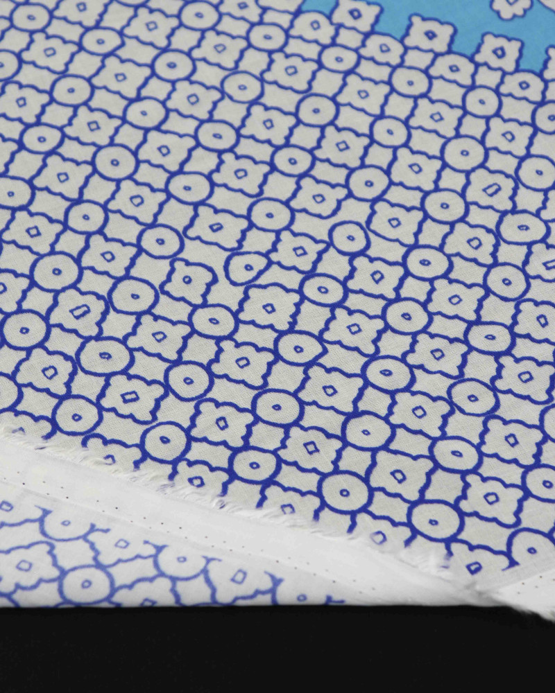 Tecido Viscose Italiano Estampado Barrado Tons de Azul