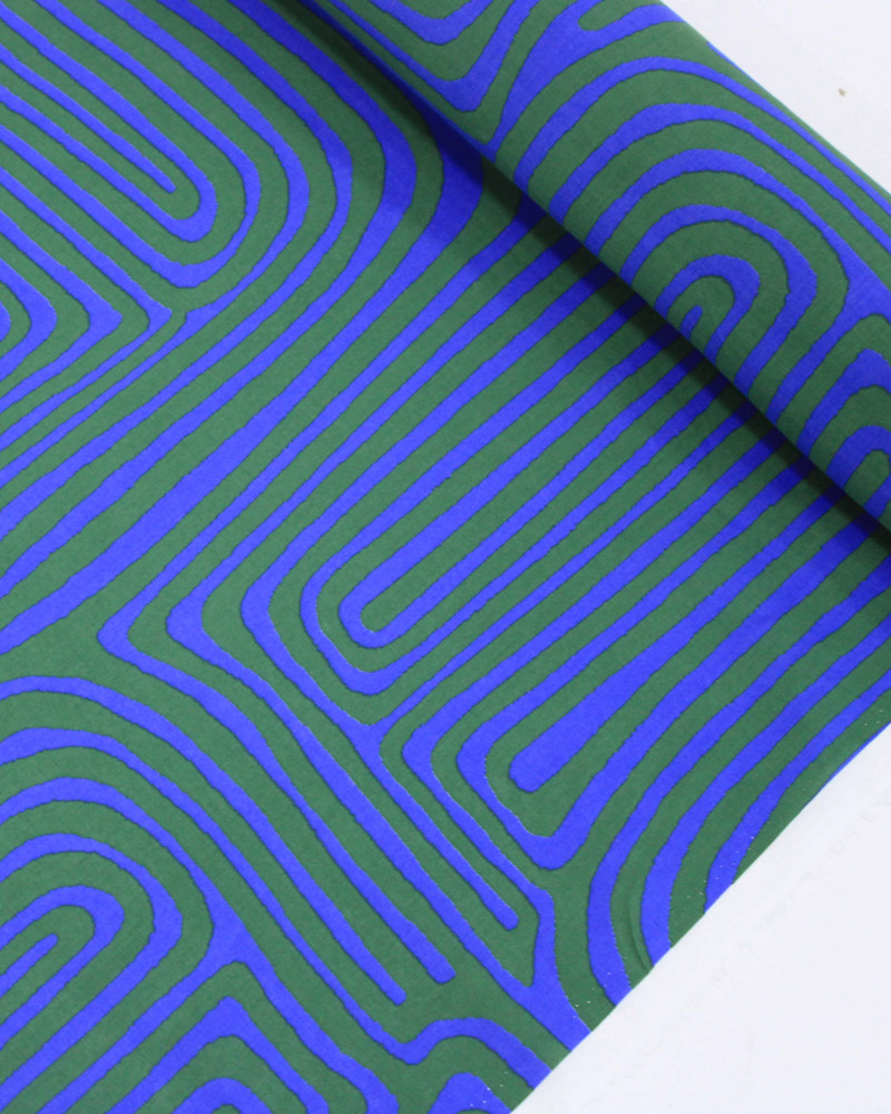 Tecido Cambraia de Algodão Italiano Listras Étnicas Verde e Azul