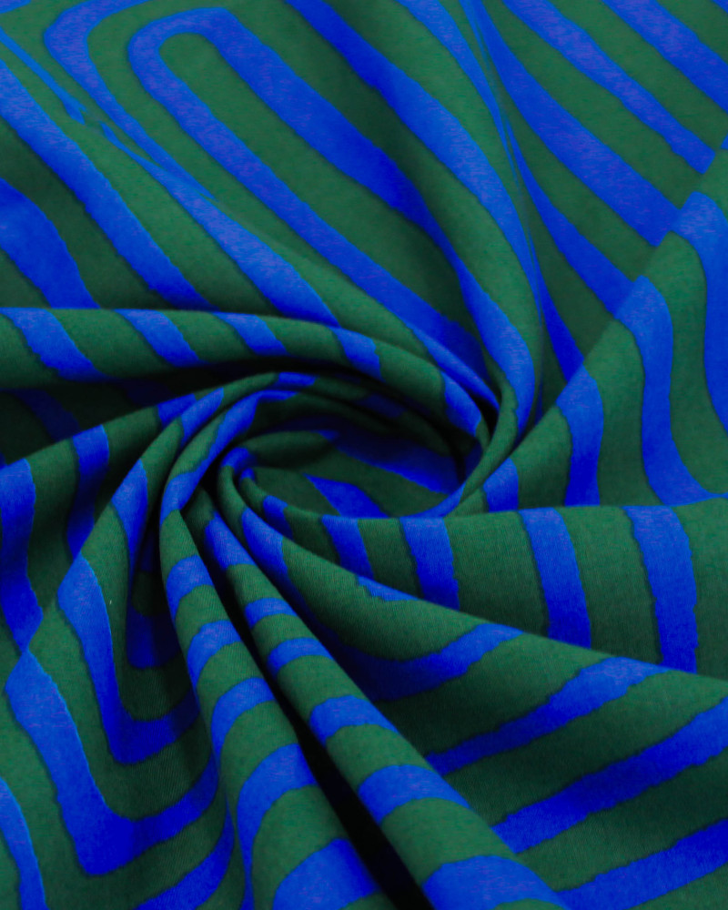 Tecido Cambraia de Algodão Italiano Listras Étnicas Verde e Azul