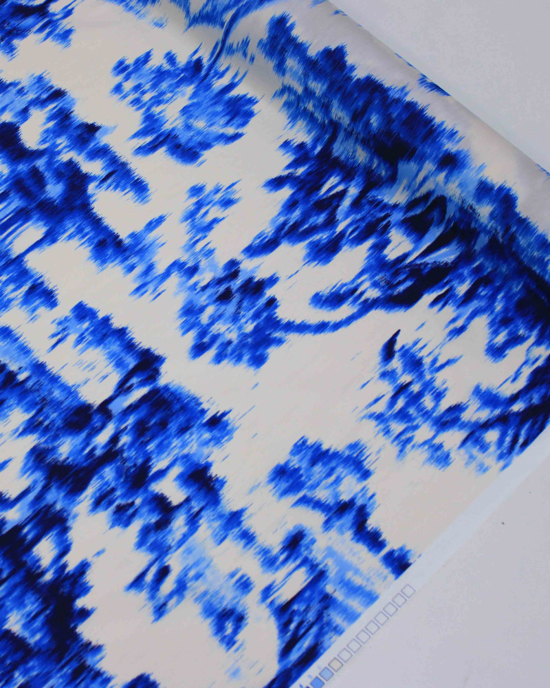 Tecido Tricoline Italiano Estampa Abstrata Tons de Azul e Offwhite