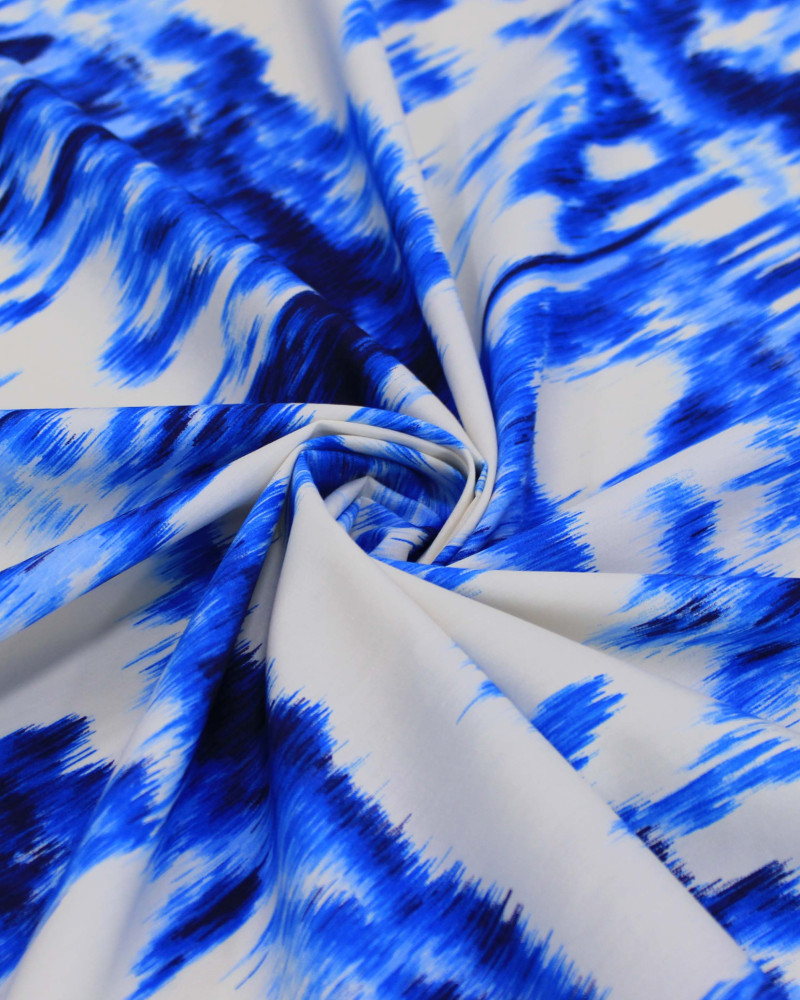 Tecido Tricoline Italiano Estampa Abstrata Tons de Azul e Offwhite
