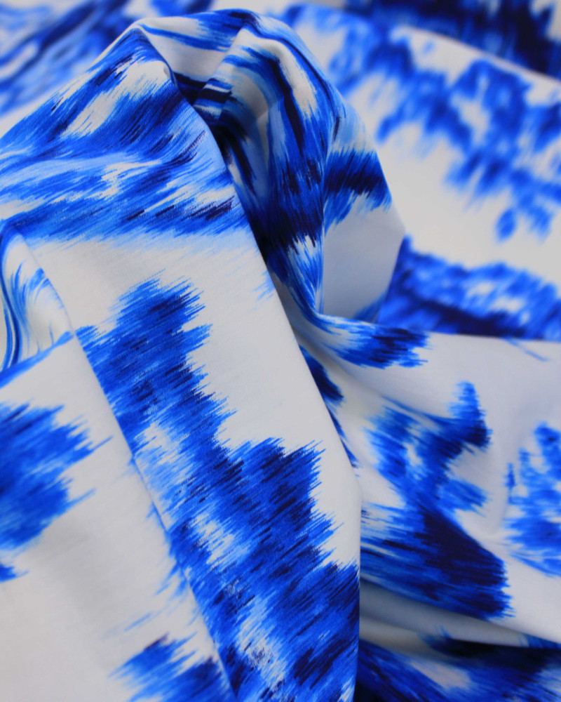 Tecido Tricoline Italiano Estampa Abstrata Tons de Azul e Offwhite