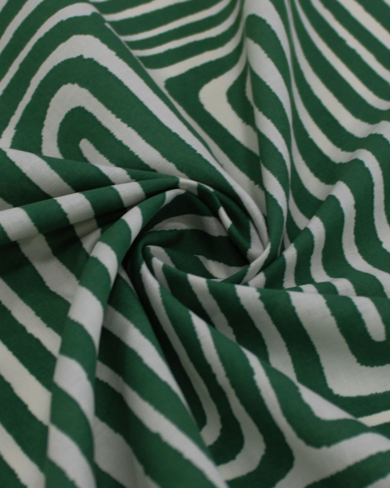 Tecido Cambraia de Algodão Italiano Listras Étnicas Verde e Offwhite