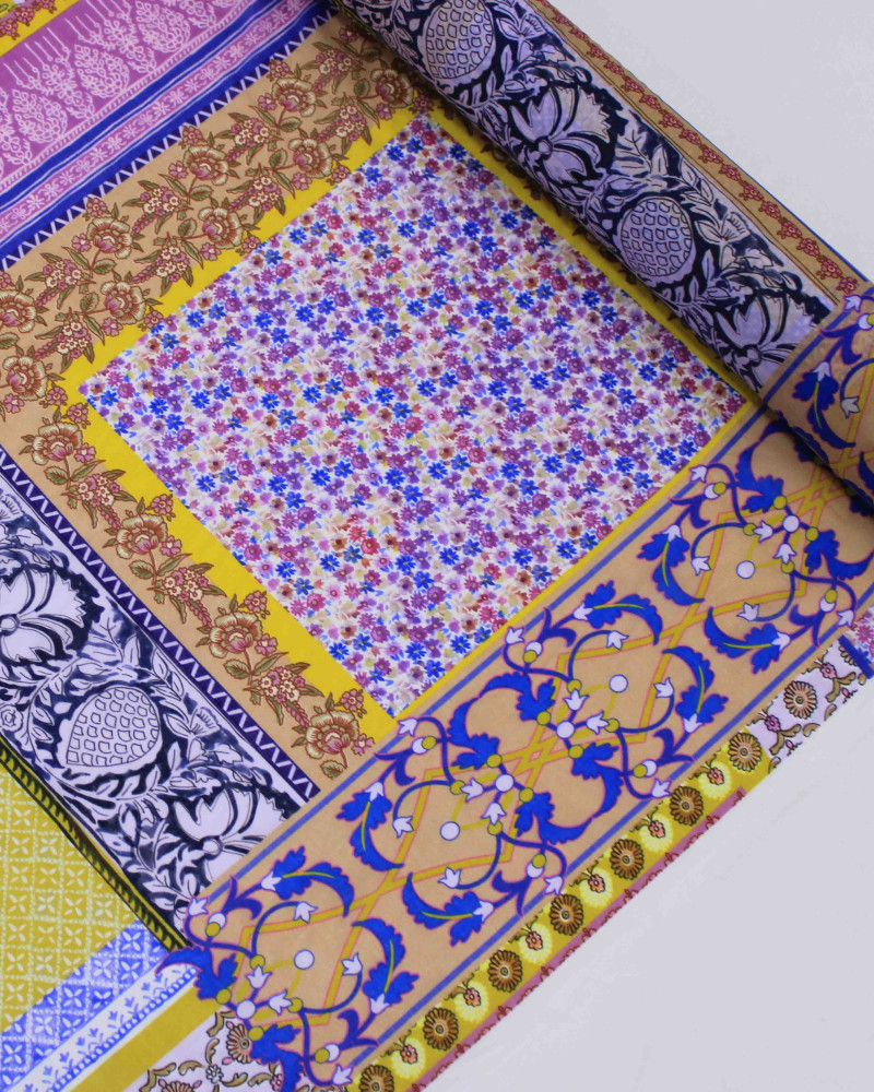 Tecido Cambraia de Algodão Italiano Multi Estampas em Recortes Colorido