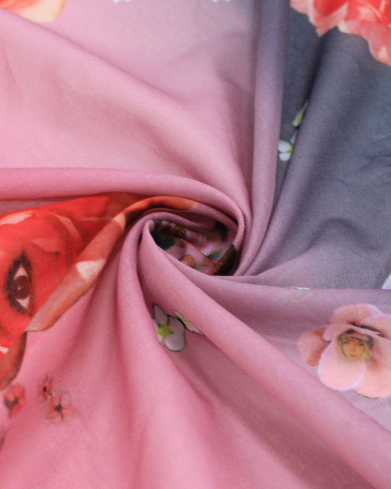 Tecido Cambraia de Algodão Italiano Macro Flores e Listras Verticais