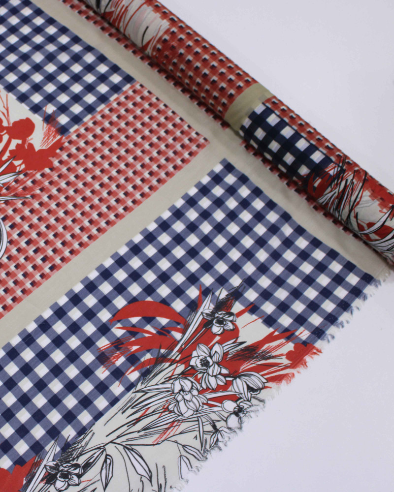 Tecido Cambraia Mista Italiano Macro Estampa Lenço Floral Geométrica Colorido