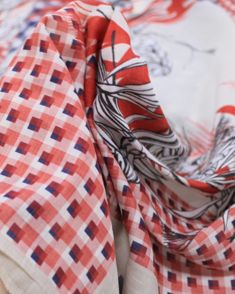 Tecido Cambraia Mista Italiano Macro Estampa Lenço Floral Geométrica Colorido