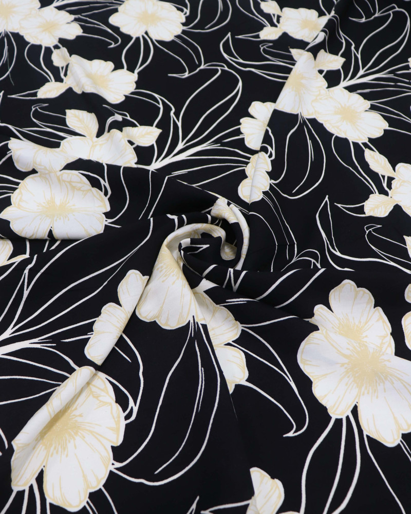 Tecido Viscose Macro Portulaca Creme e Preto (1.2m)