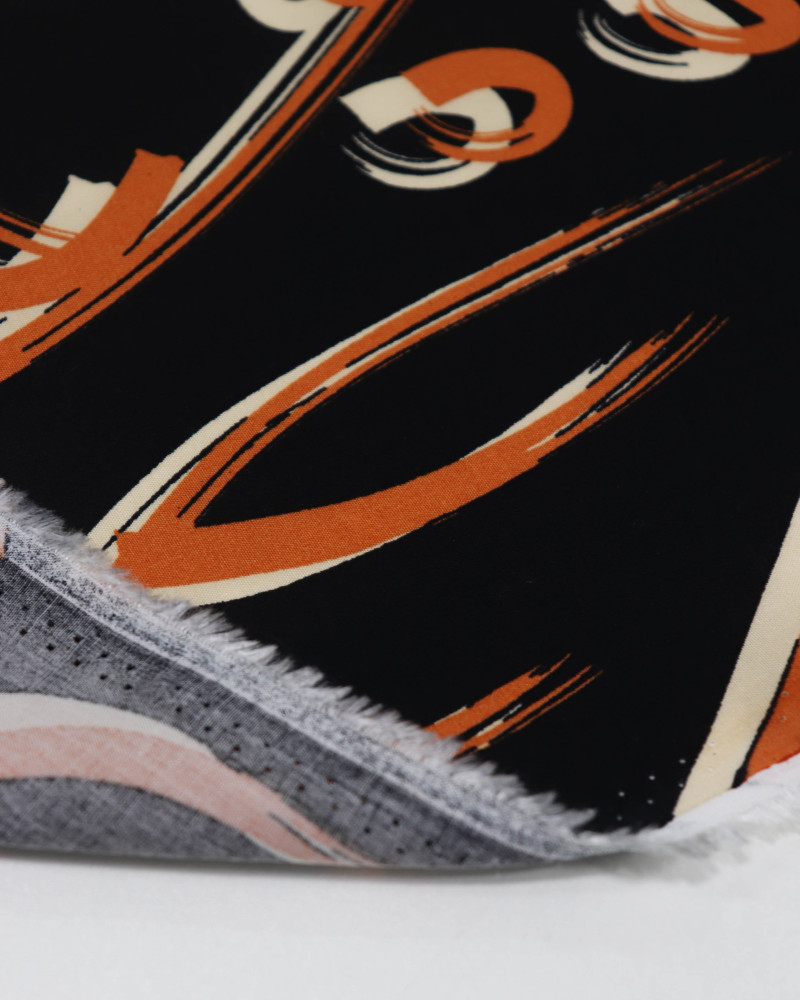 Tecido Viscose Pinturas Abstratas Tons Terrosos e Preto
