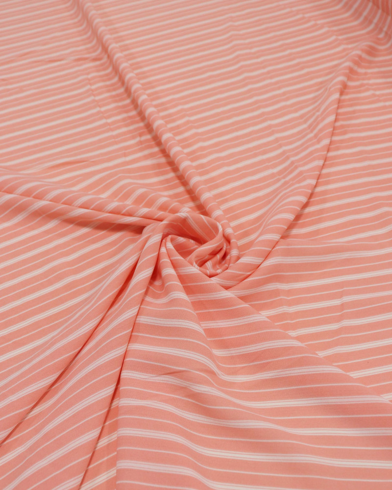 Tecido Crepe Koshibo Listrado Offwhite e Salmão