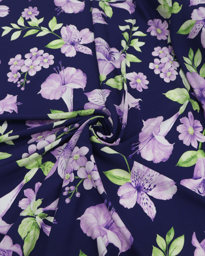 Tecido Viscose Macro Floral Lilás e Azul Marinho