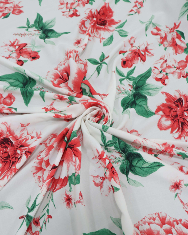 Tecido Viscose Macro Floral Vermelho e Branco