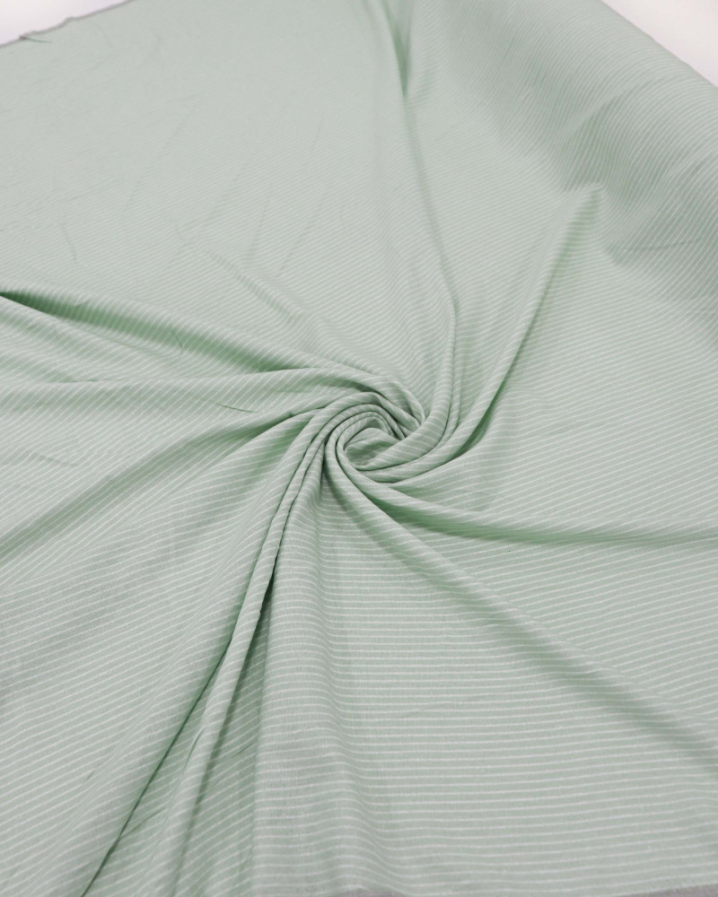 Tecido Linho Misto Risca de Giz Offwhite e Verde Menta
