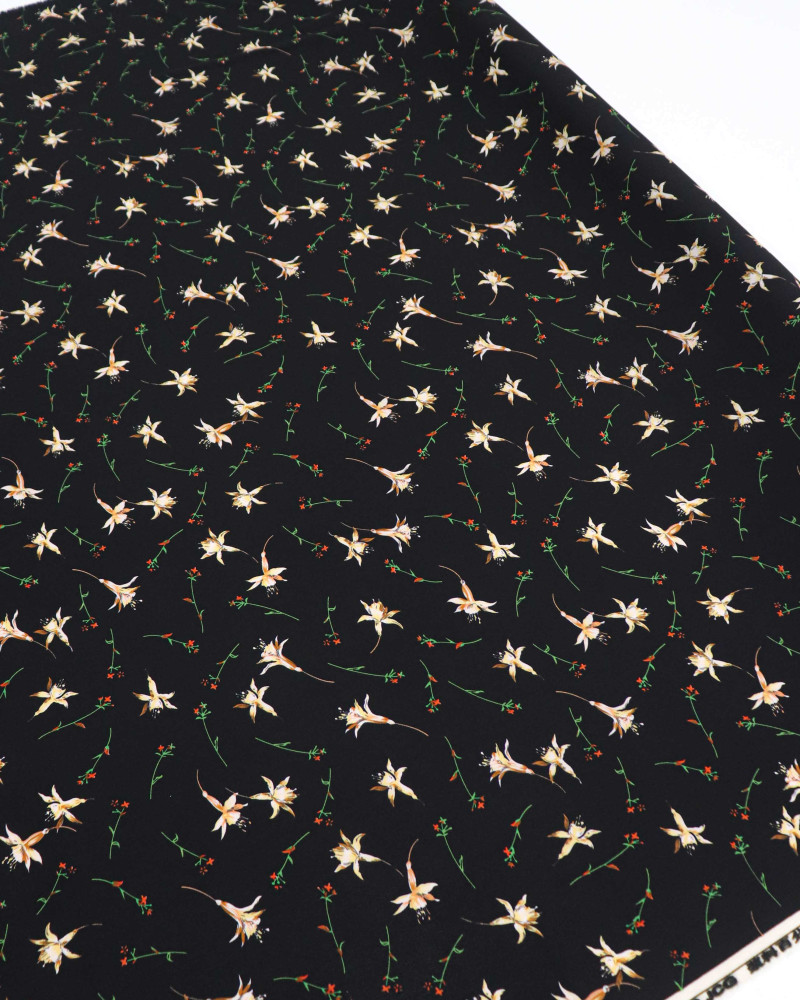 Tecido Crepe Bubble Floral Bege e Preto