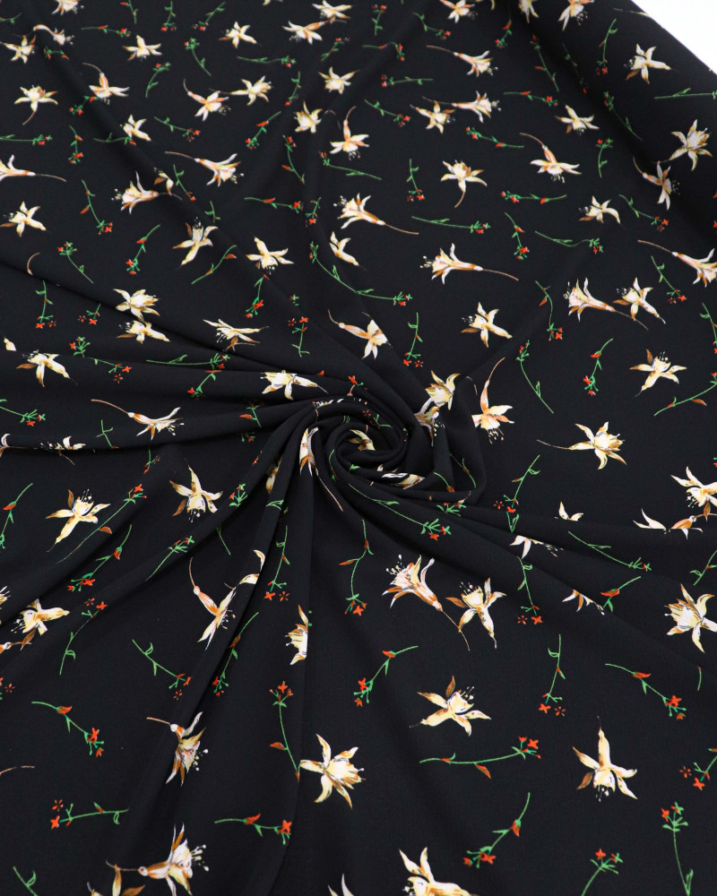 Tecido Crepe Bubble Floral Bege e Preto