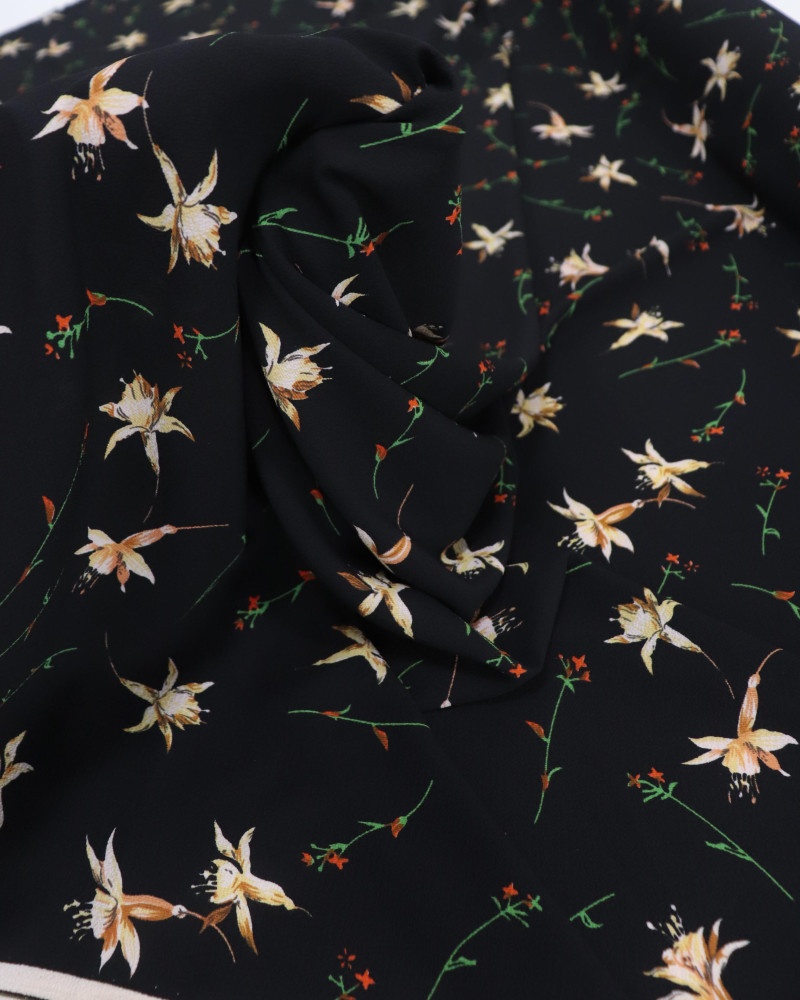 Tecido Crepe Bubble Floral Bege e Preto