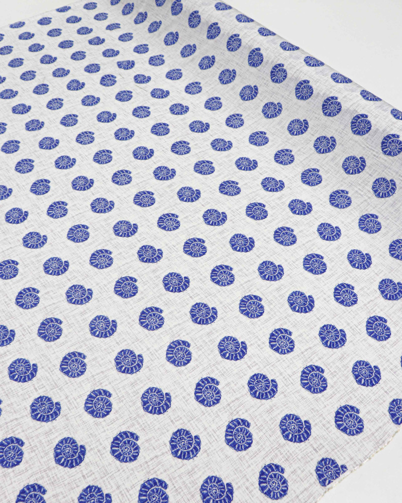 Tecido Viscose Conchas Azul e Cinza Mescla