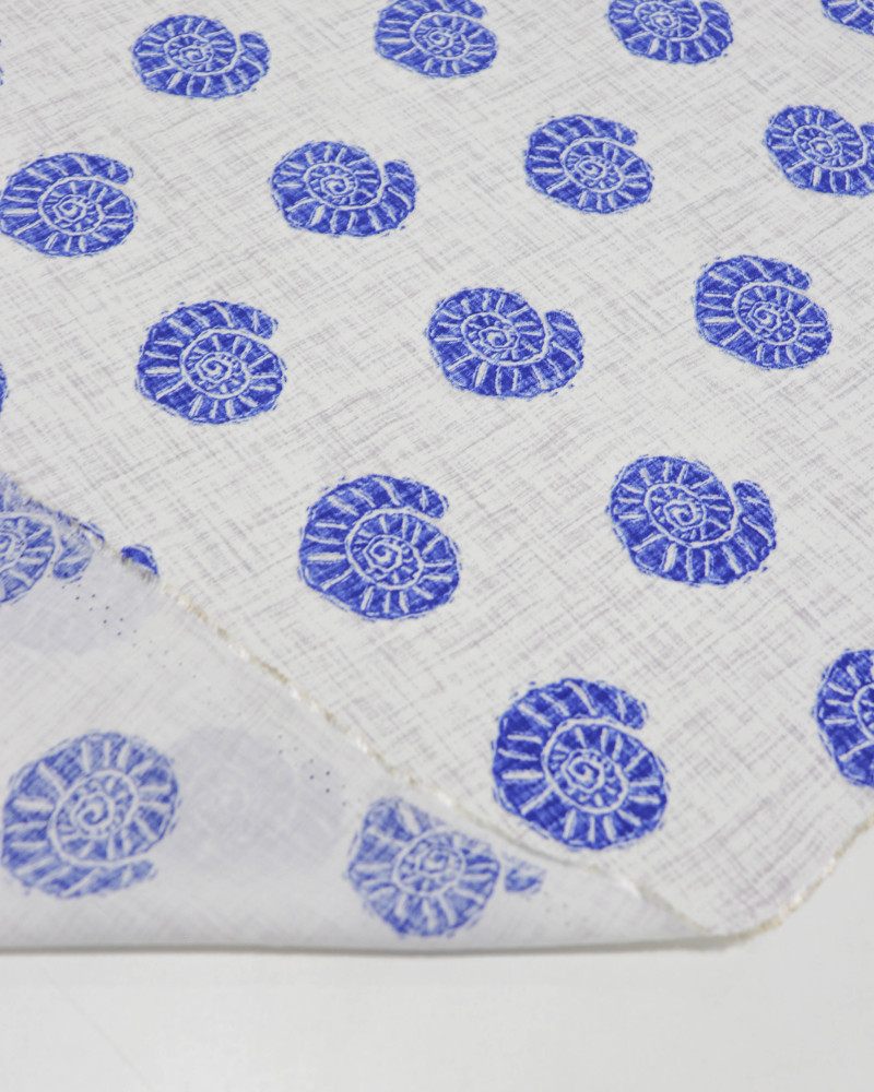 Tecido Viscose Conchas Azul e Cinza Mescla