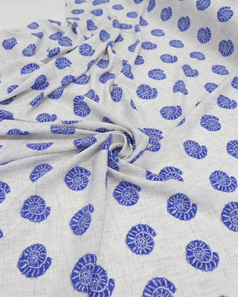 Tecido Viscose Conchas Azul e Cinza Mescla