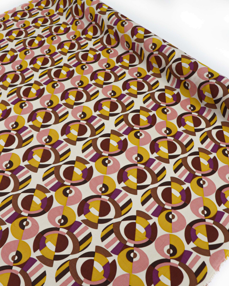 Tecido Viscose Geométricos Circulares Marrom e Creme (0.7m)