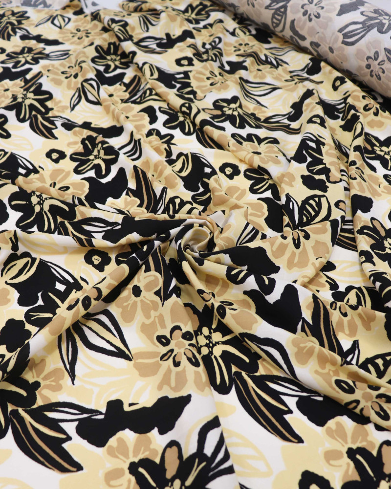 Tecido Viscose Floral Havaiano Preto e Bege (0.5m)
