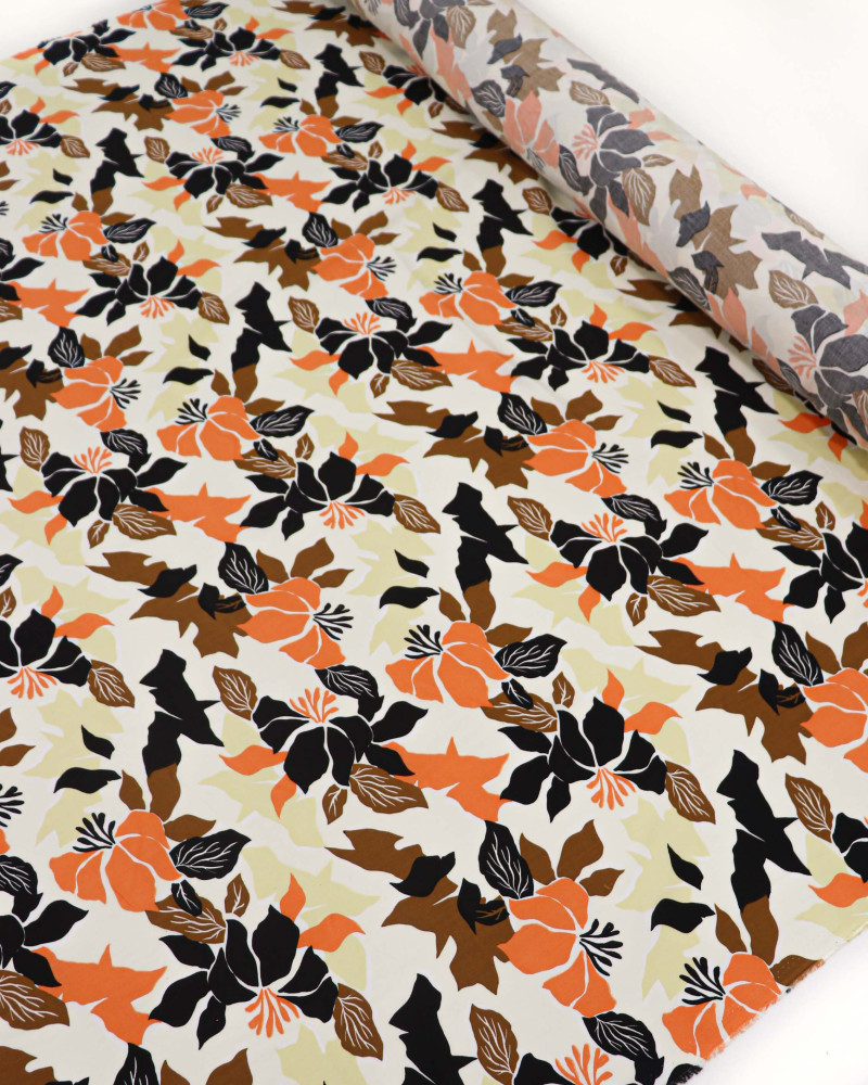 Tecido Viscose Pintura Floral Tons de Outono