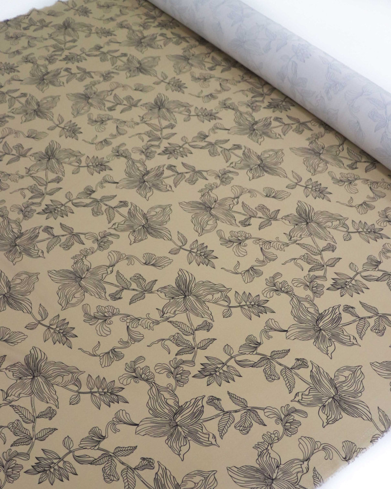 Tecido Viscose Premium Desenho Floral Nude
