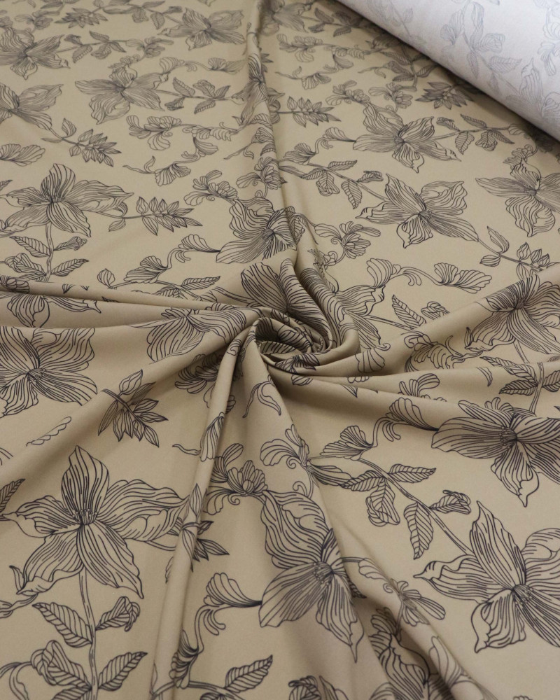 Tecido Viscose Premium Desenho Floral Nude