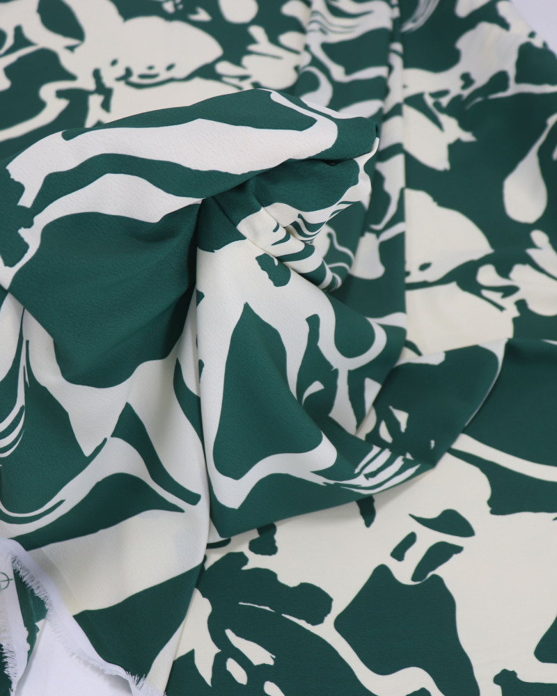 Tecido Crepe de Koshibo Italiano Macro Pintura Abstrata Verde e Creme