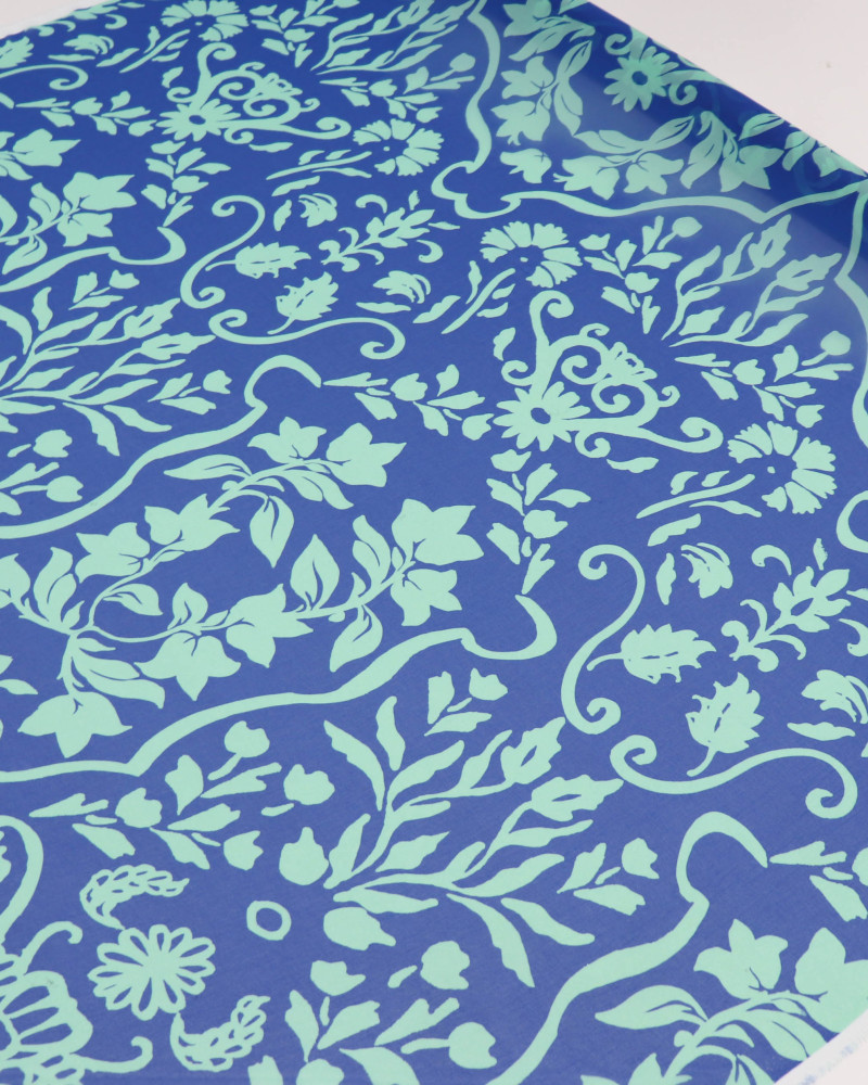 Tecido Crepe Chiffon Italiano Macro Arabescos Verde e Azul