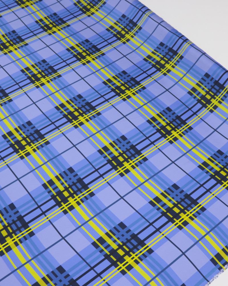 Tecido Crepe Silk Italiano Xadrez Amarelo e Azul
