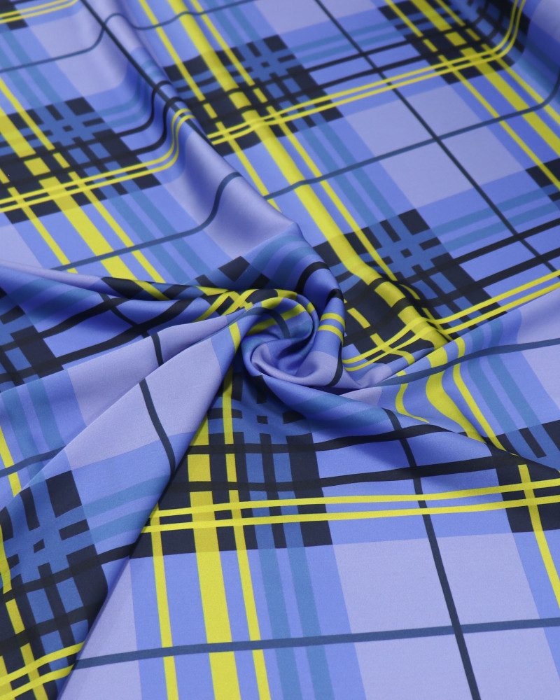 Tecido Crepe Silk Italiano Xadrez Amarelo e Azul